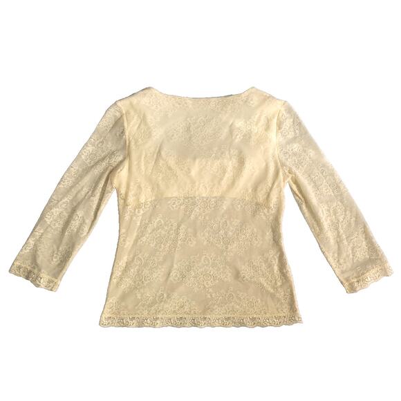 Y2k Sheer Lace Square Neck Long Sleeve Top Size XL Cream Coquette Dainty Boho - Picture 2 of 10